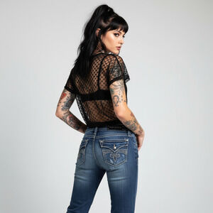 Rock Revival Size 30x34 Sora Boot Cut Jeans - Blue Flare Denim with Embellished